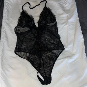 Victoria's Secret Black Chemise with Plunging Neckline and Sheer Lace
